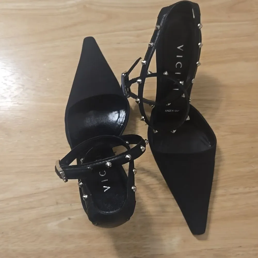 Vicini Criss Cross Studded Ankle Strap Heels - Picture 2 of 9